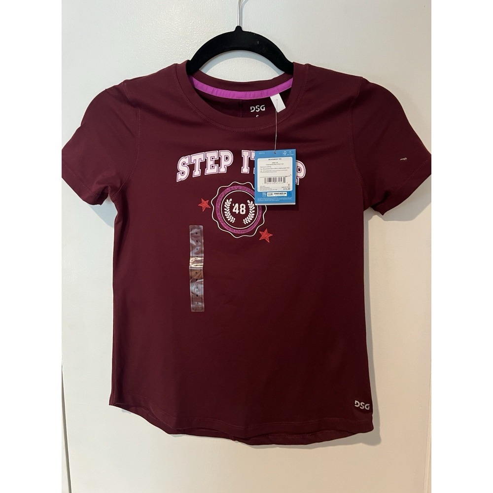 NWT DSG Movement Tee‎ Girls Team Burgundy Athletic Top Size Small Step it Up